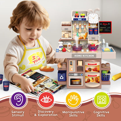 Kids Kitchen Playset with Realistic Steam & Lights