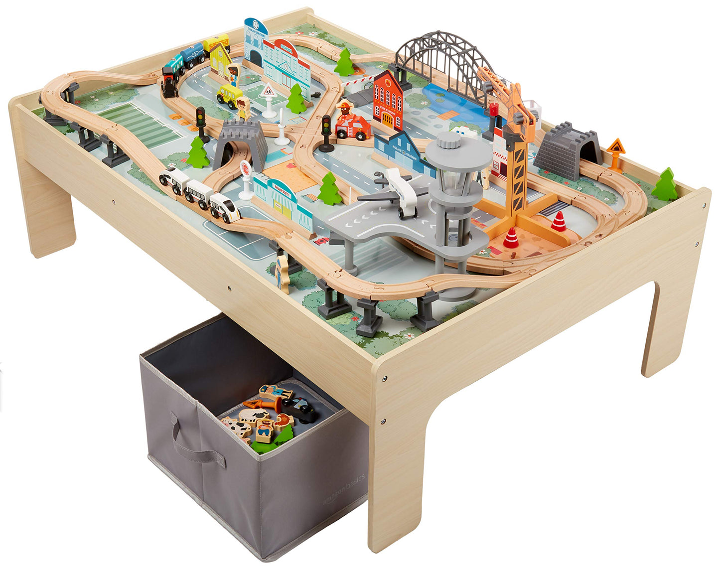120-Piece Wooden Train Set by Amazon Basics