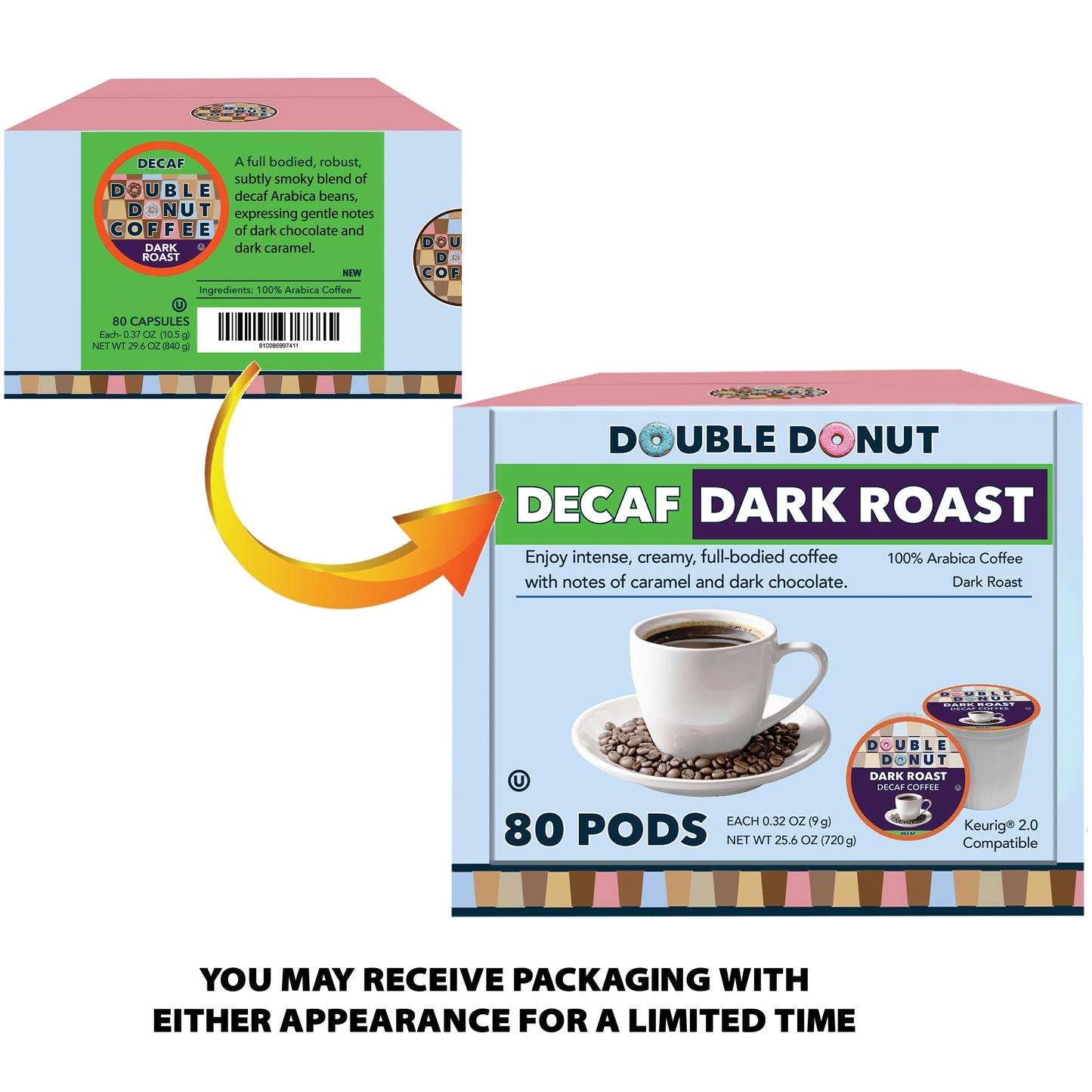 Double Donut Decaf Dark Roast Coffee Pods 80 Count