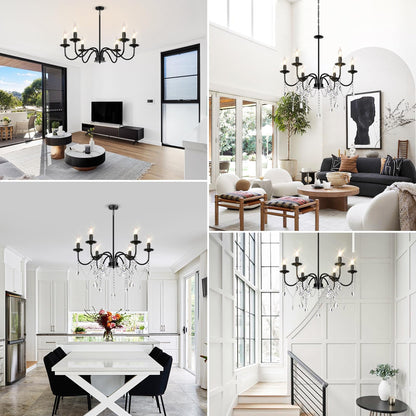 6-Light Farmhouse Crystal Chandelier for Home