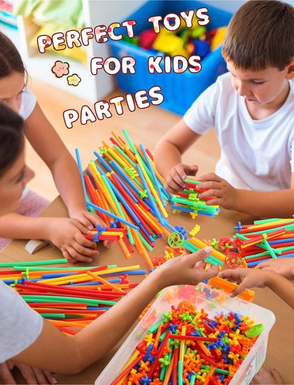 700Pcs Straw Constructor Toys for 3 4 5 6 7 8 Years Kids STEM Building Toys with Box Straw Toy Interlocking Plastic Toys Engineering Toys Thin Tube Blocks Toy Preschool Toy Kit for Boys and Girls