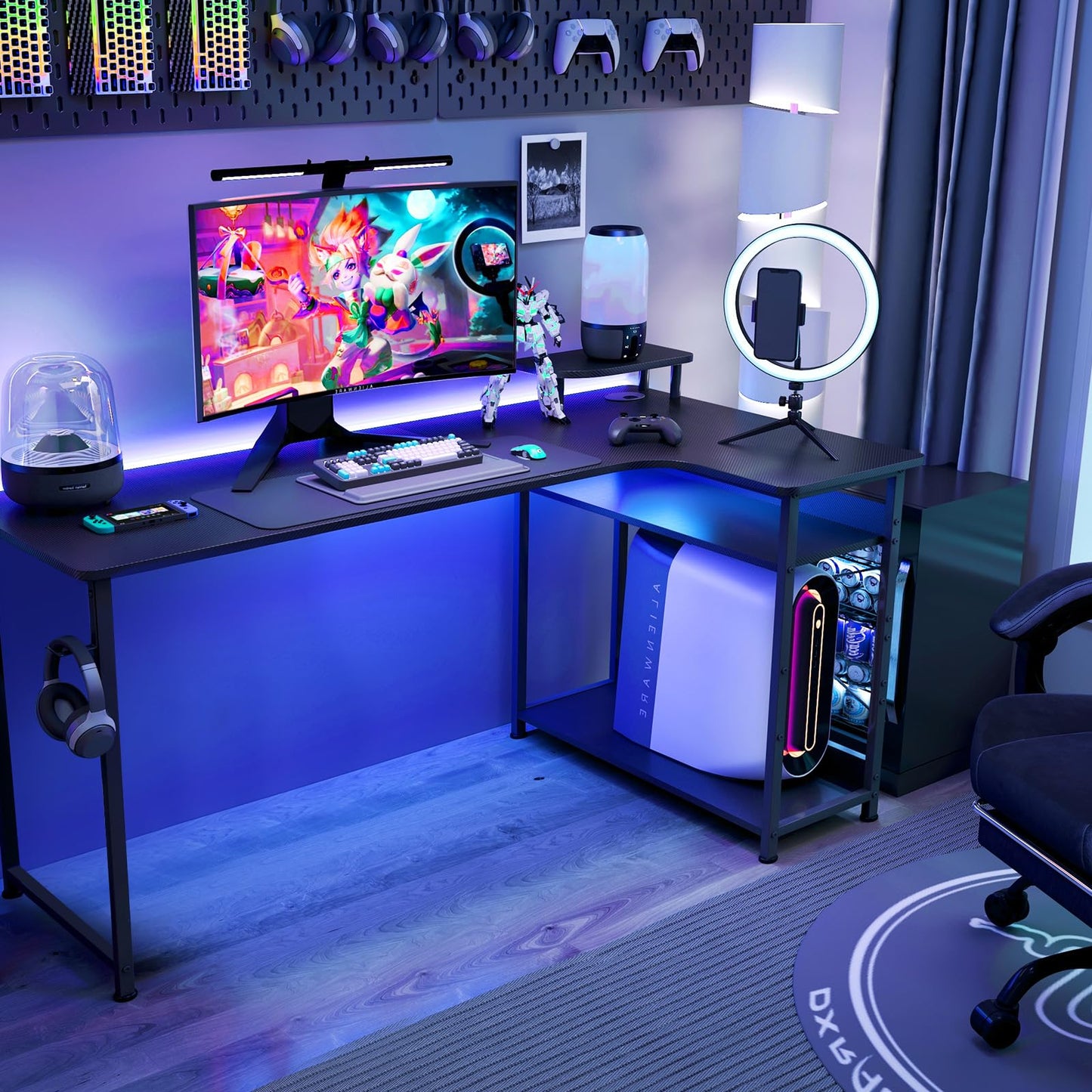 GTRACING L Shaped Gaming Desk with Adjustable Shelf