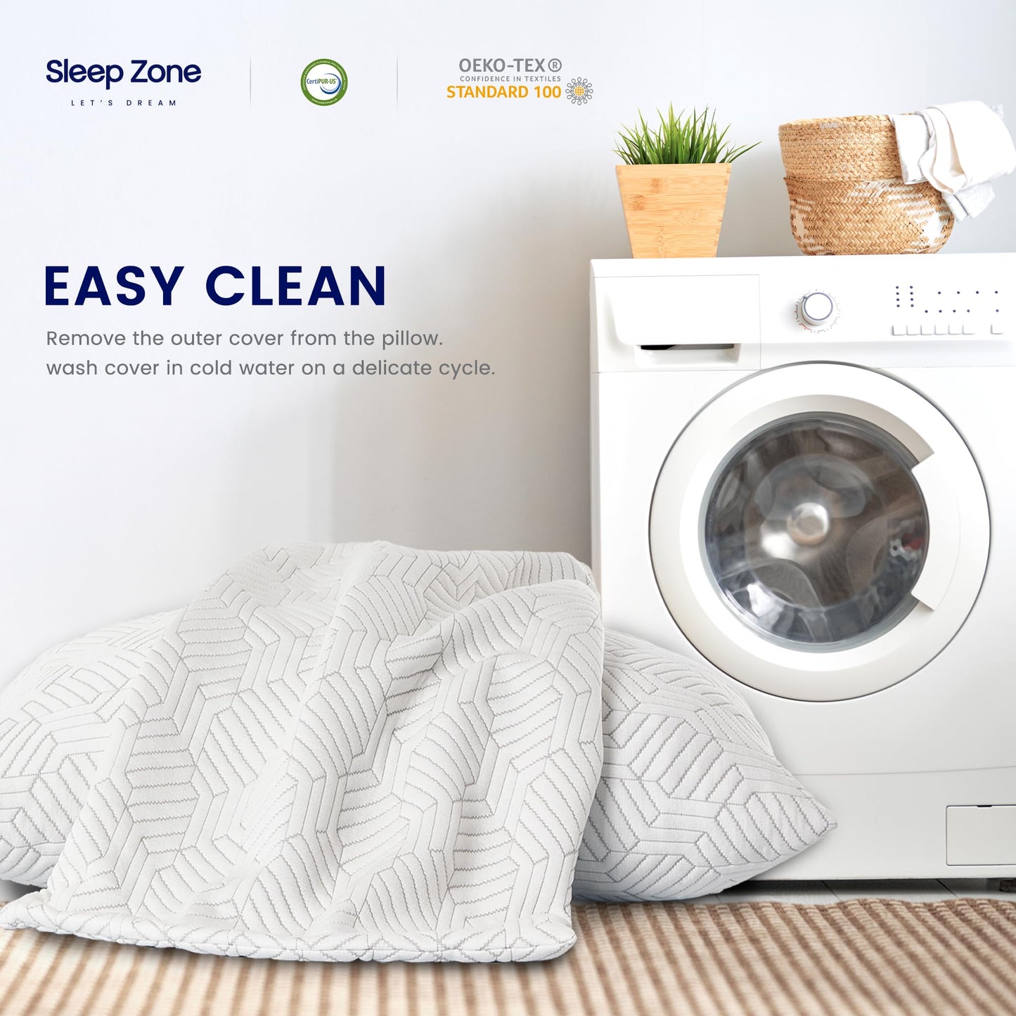 SLEEP ZONE Queen Size Shredded Memory Foam Bed Pillow for Sleeping, Removable Cooling Cover, Adjustable with 0.5Lb Extra Original Filling, (White, 20 x 30)
