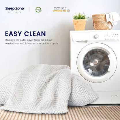 SLEEP ZONE Queen Size Shredded Memory Foam Bed Pillow for Sleeping, Removable Cooling Cover, Adjustable with 0.5Lb Extra Original Filling, (White, 20 x 30)