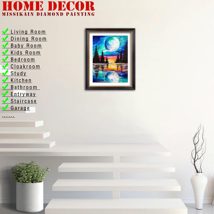 MISSIKAIN 5D Diamond Painting Art Kits for Adults Moon Reflection, DIY Abstract Landscape Diamond Painting Arts Crafts for Home Decor Gift, Paint with Diamonds by Numbers for Beginners, 12x16 Inch
