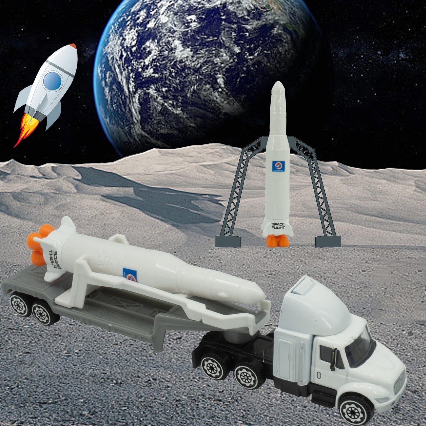 Die-Cast Toy Truck with Rocket and Excavator