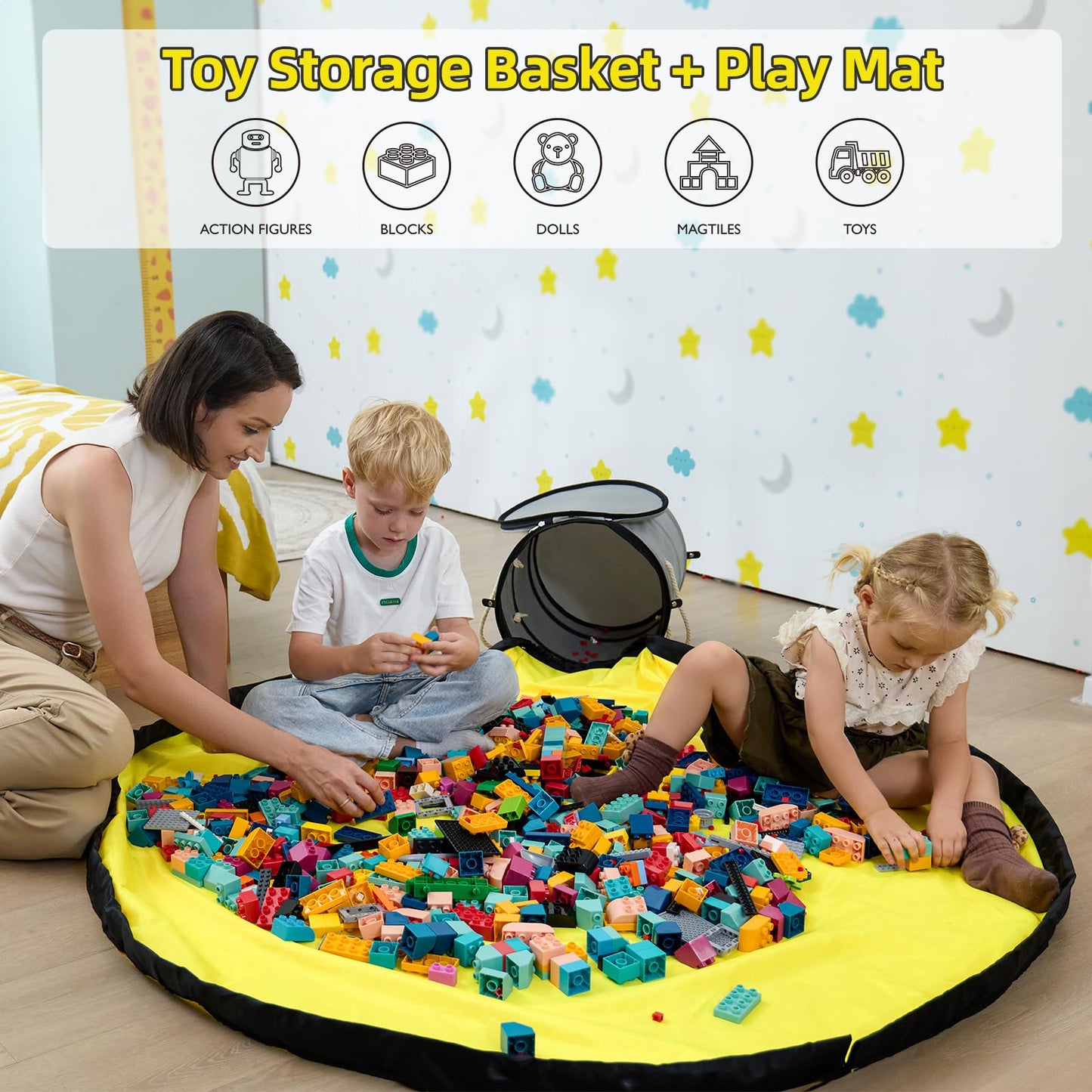 Toy Storage Basket with Play Mat for Kids