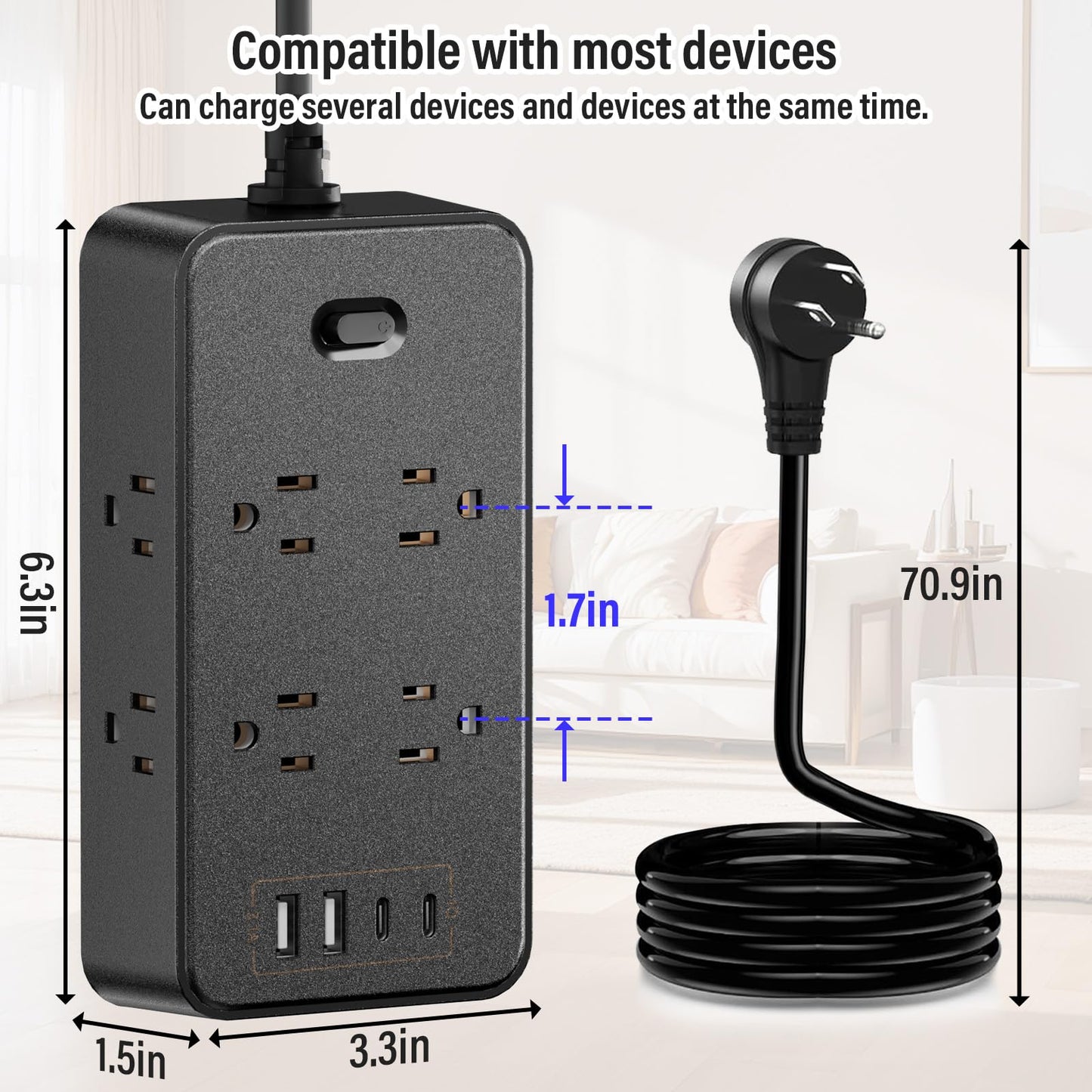 Surge Protector Power Strip with 8 Outlets & USB
