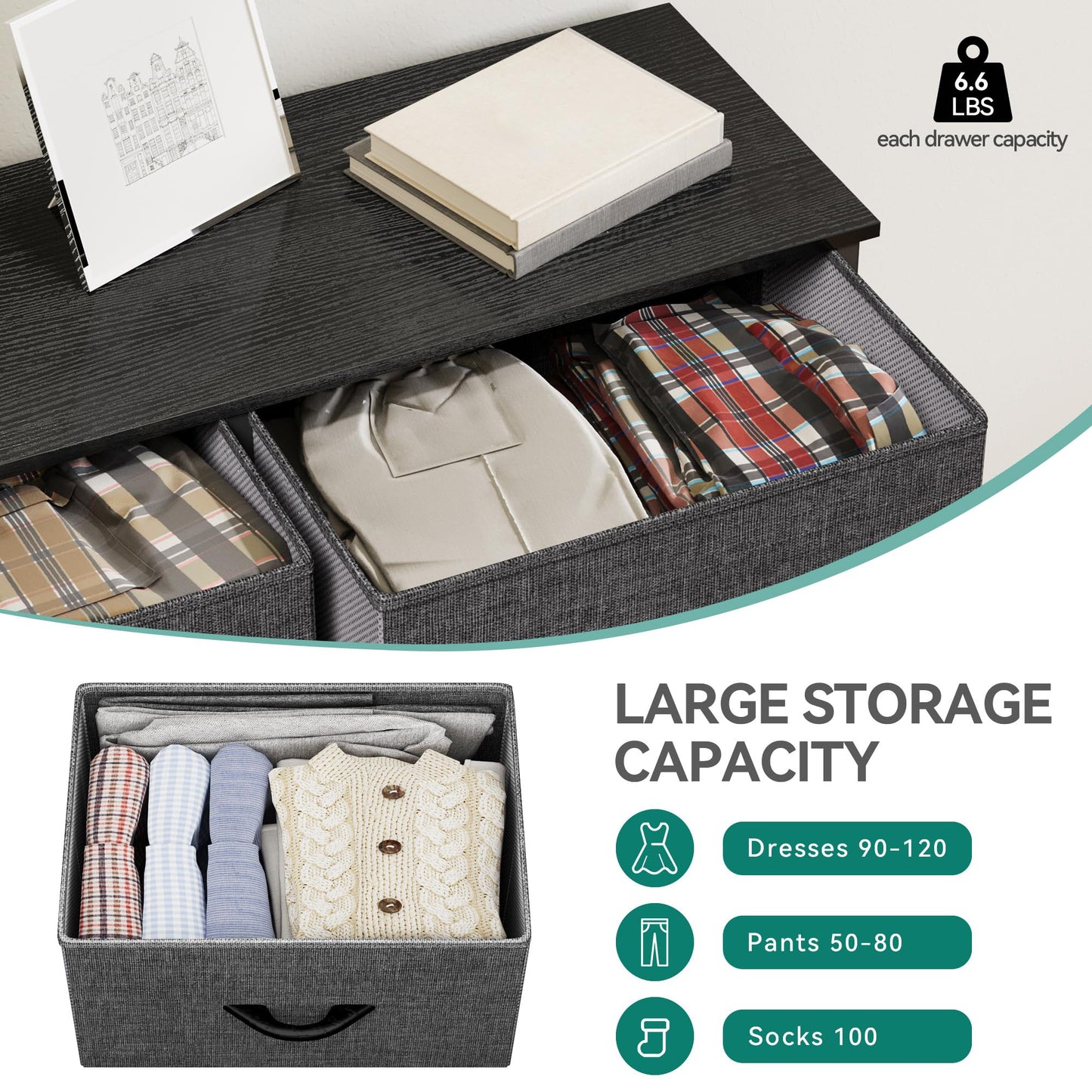 YITAHOME Fabric Dresser, Tall Storage Dresser with 8 Drawers, Black Dresser & Chest of Drawers, Storage Drawer Organizer for Closet, Living Room