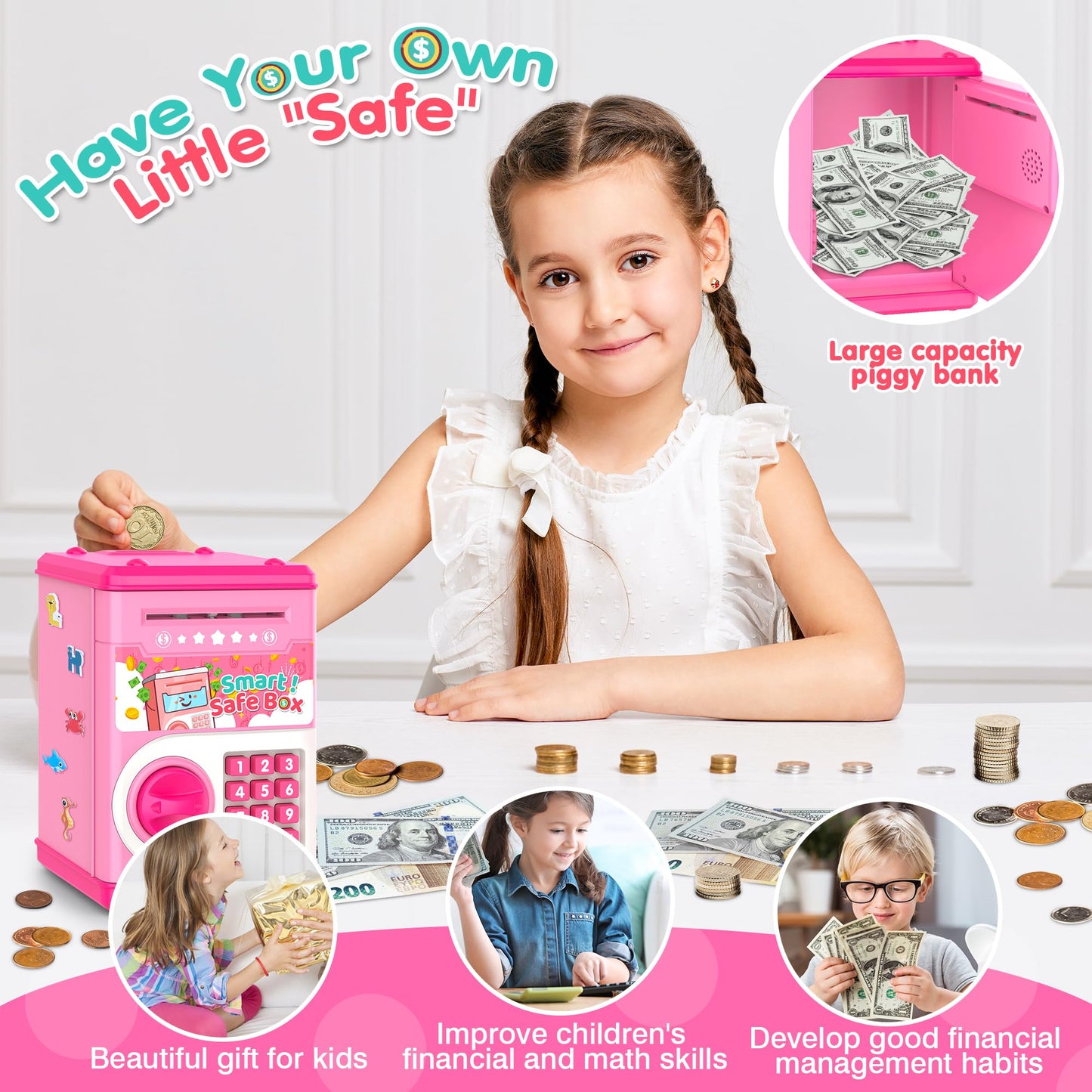 Kids Piggy Bank with Password Lock and Bill Slot