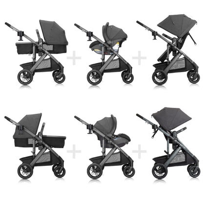 Evenflo Pivot Suite Travel System with LiteMax Infant Car Seat with Anti-Rebound Bar Devon Gray