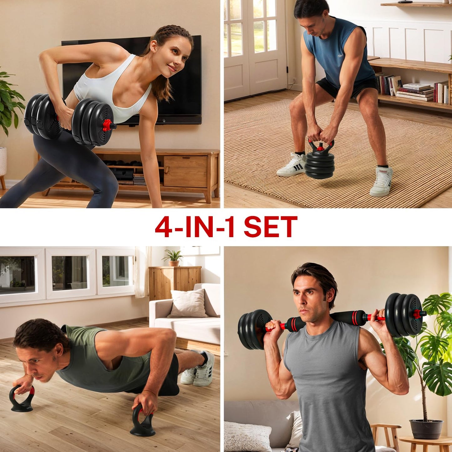 CURSOR FITNESS 4-in-1 Adjustable Dumbbells Set