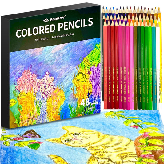 WILSHIN 48 Count Colored Pencils Set for Artists