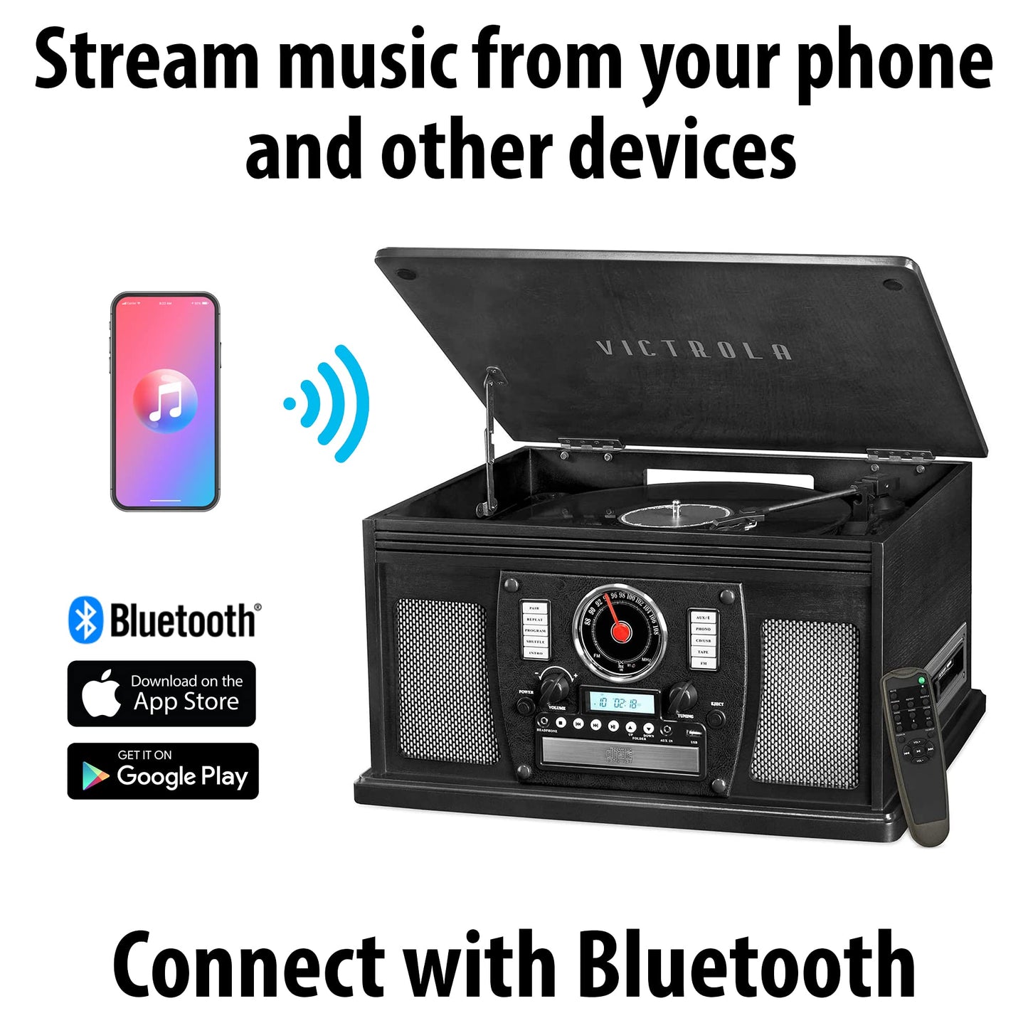 Victrola 8-in-1 Bluetooth Record Player Center