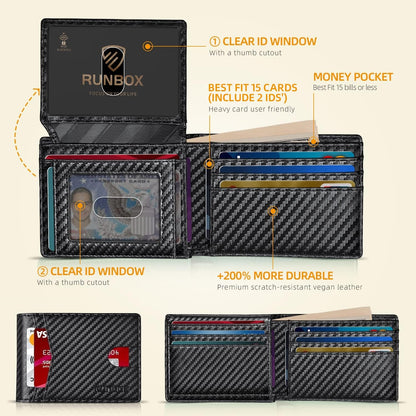 RUNBOX Slim RFID Leather Wallet with ID Windows