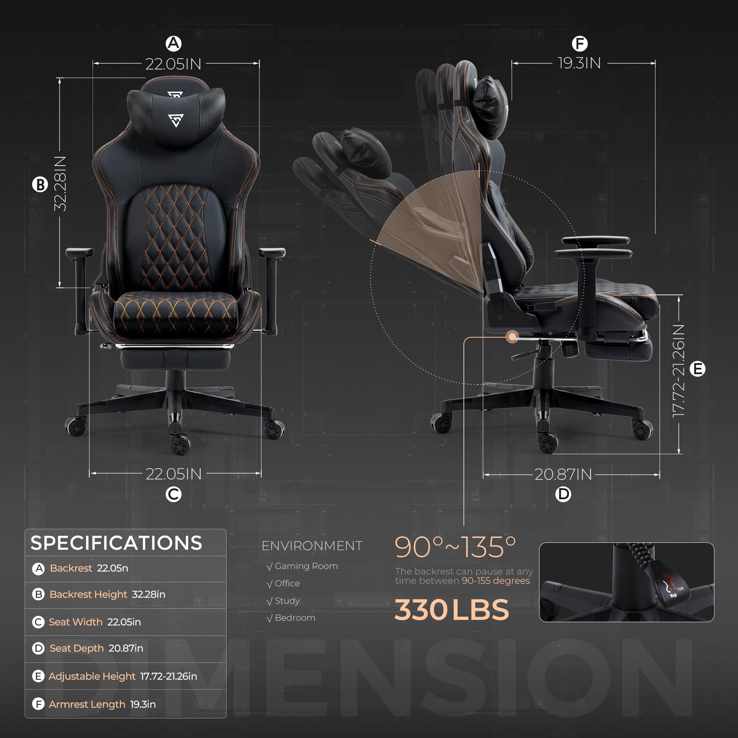 Ergonomic Gaming Chair with Footrest, 400LBS