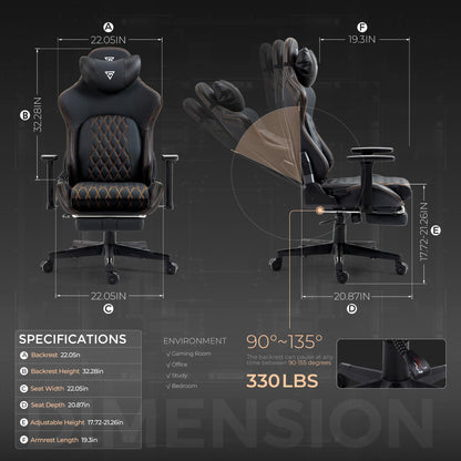 Ergonomic Gaming Chair with Footrest, 400LBS