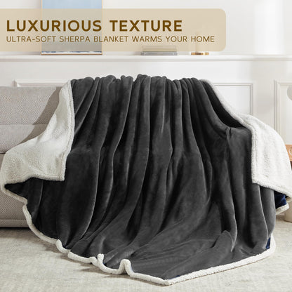 BEAUTEX Sherpa Fleece Throw Blankets, Soft Fluffy Flannel Plush Blanket and Throw, Fuzzy Cozy Grey Cuddle Blankets for Couch Bed Sofa Adults (50" x 60", Grey)