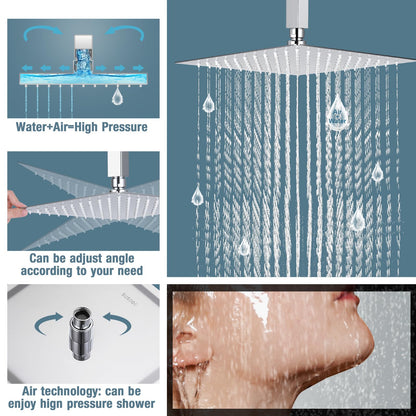 Qomolangma 10 inch Rain Shower System, Ceiling Mounted Bathroom Shower Faucet Set with Pressure Balance Valve, 2-Functions Shower Systems with Rain Shower and Handheld Spray Shower Trim Included