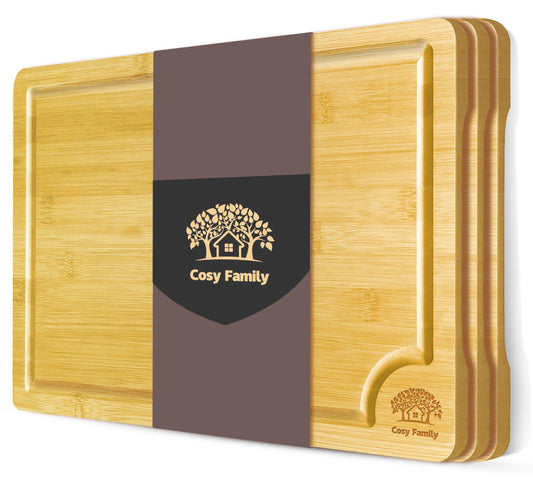 Bamboo Cutting Boards Set of 3 with Juice Groove
