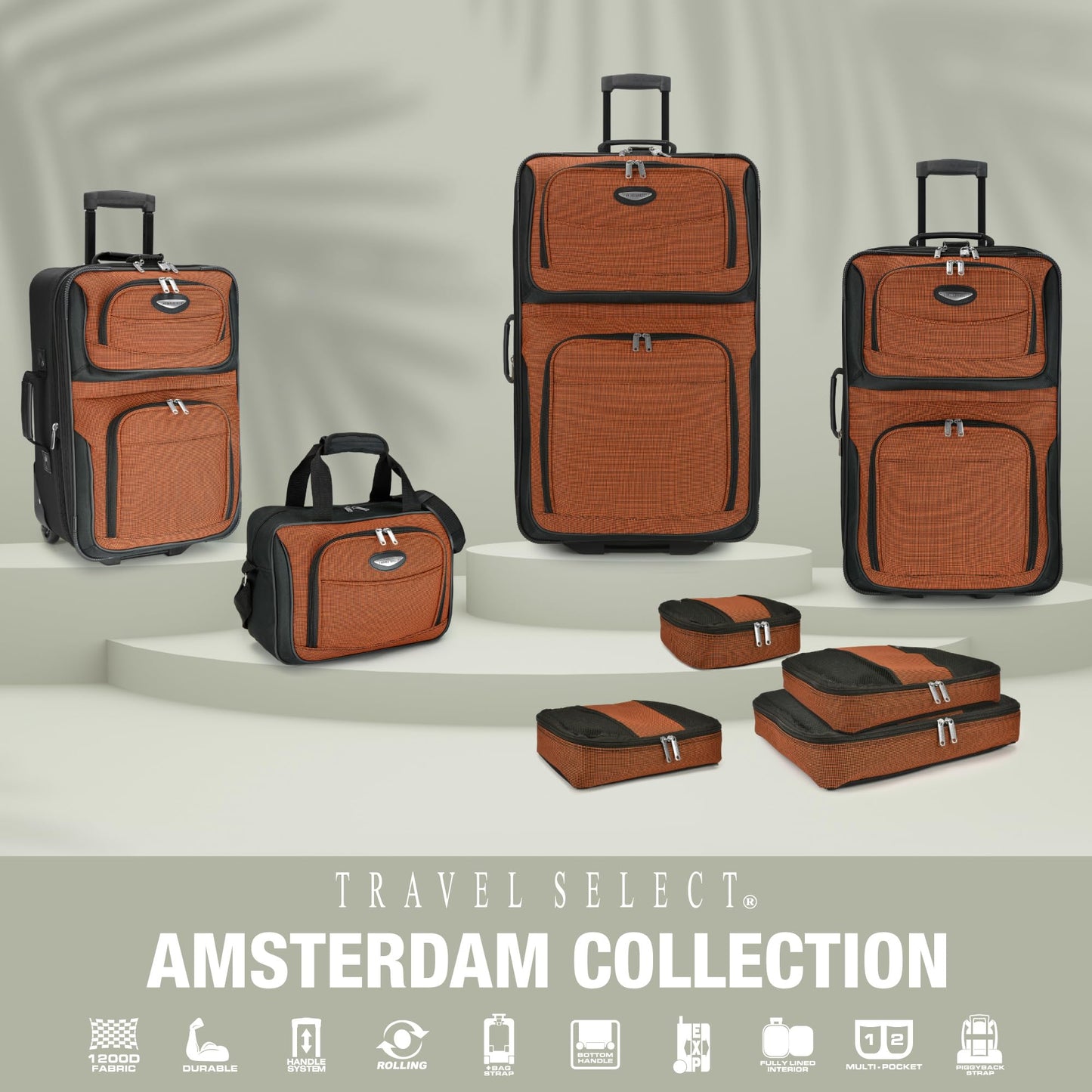 Travel Select Amsterdam Expandable Rolling Upright Luggage, Orange, 8-Piece Set