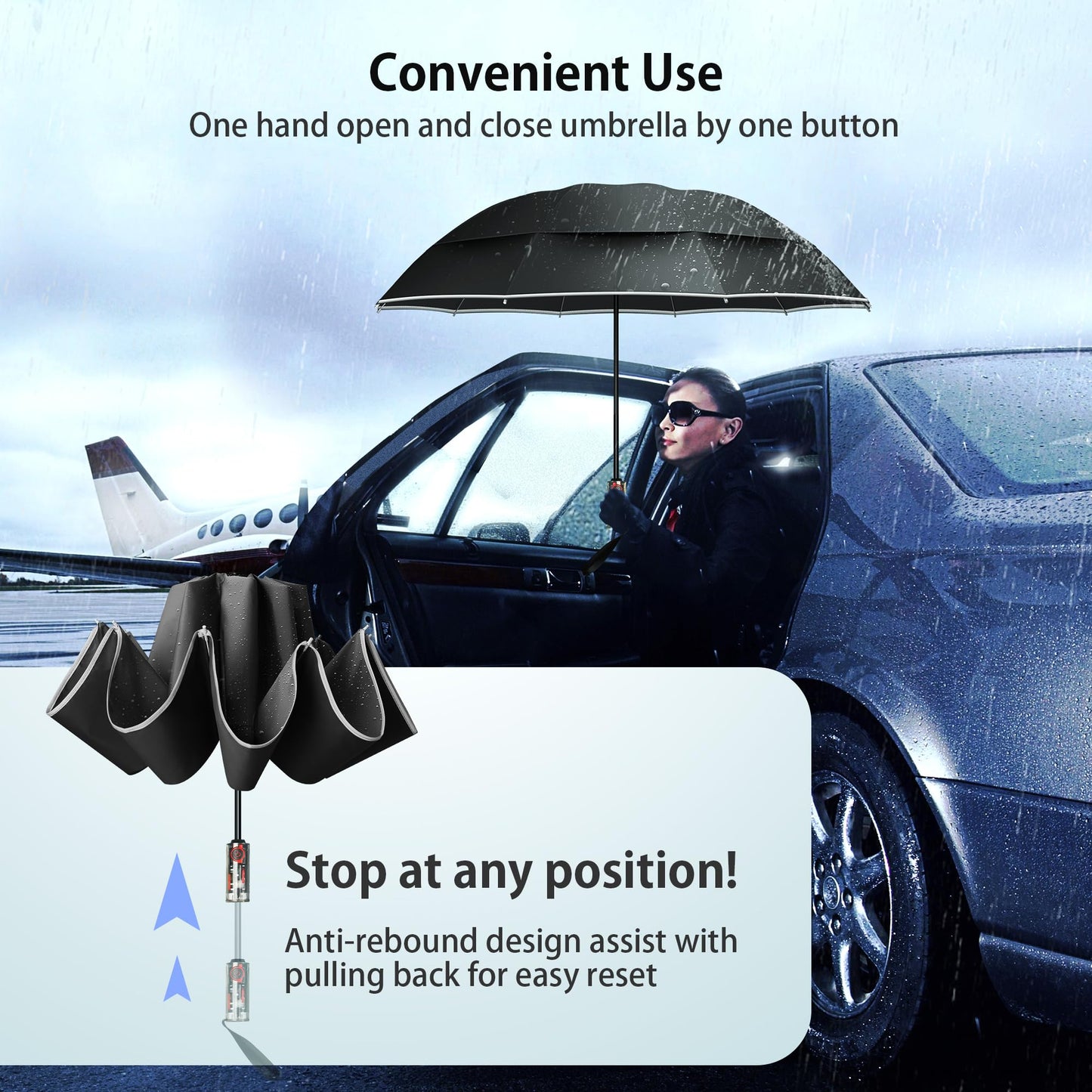 Compact Windproof Golf Umbrella with Double Canopy