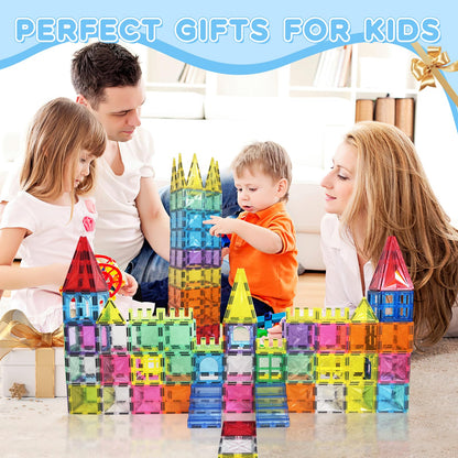 Paaxido Magnetic Tiles, 100PCS Magnetic Blocks Set, 4D Diamond Magnet Building Blocks, STEM Preschool Educational Magnet Toys Gift for Kids, Boys and Girls 3 4 5 6 7 8+ Year Old