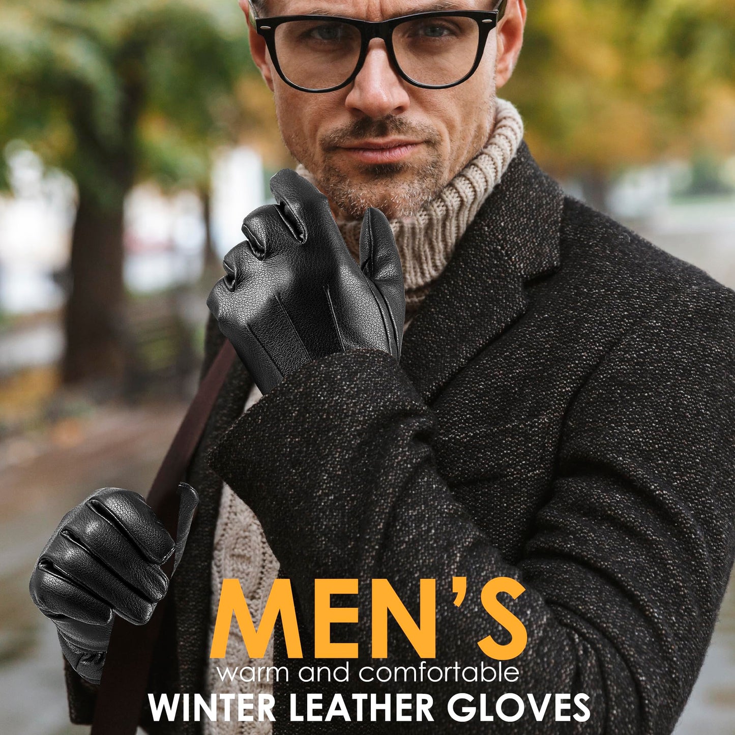 alqqas Winter Fashion Leather Gloves for Men, Finger Touchscreen Texting Wool Lined Warm Windproof Suede Driving Gloves