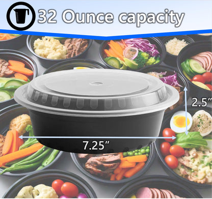 Mr Miracle 32 OZ Round Meal Prep Containers 50 Pack