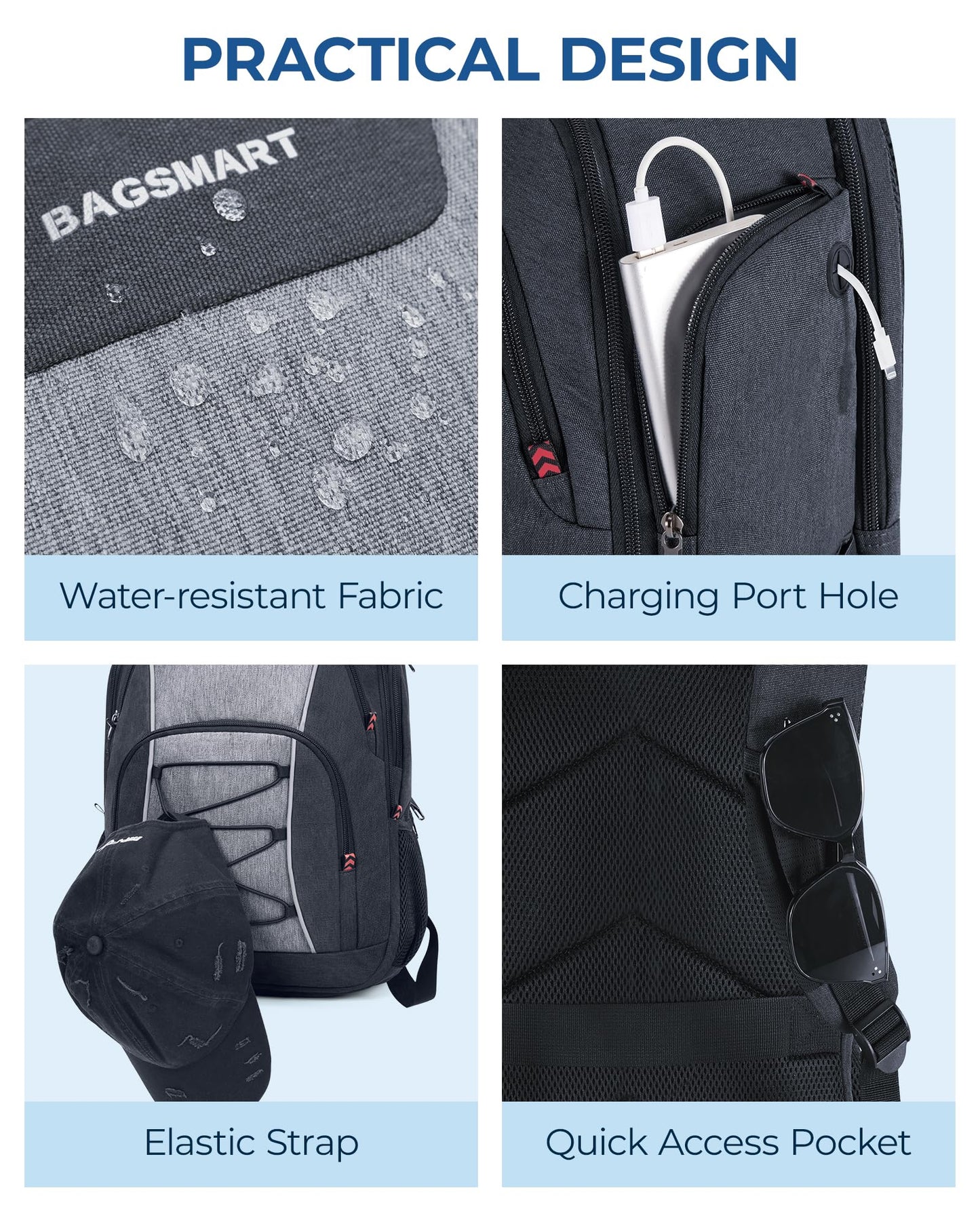 BAGSMART Water Resistant Laptop Backpack with USB Charger