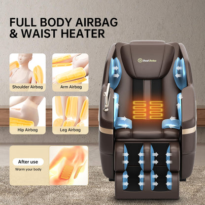 Real Relax 2024 Massage Chair, Full Body Massage Zero Gravity Mode, with Foot Massage, Bluetooth, LCD, Waist Heater, Brown