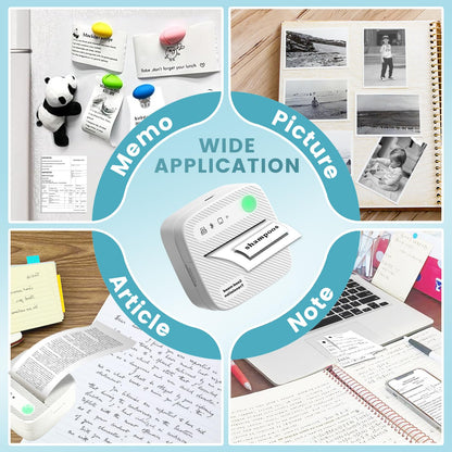 Sticker Printer with 7 Rolls Sticker Paper,Bluetooth Thermal Printer Compatible with iOS & Android, Mini Pocket Printer Portable and Inkless,Study Printer for Flashcards, DIY, Notes
