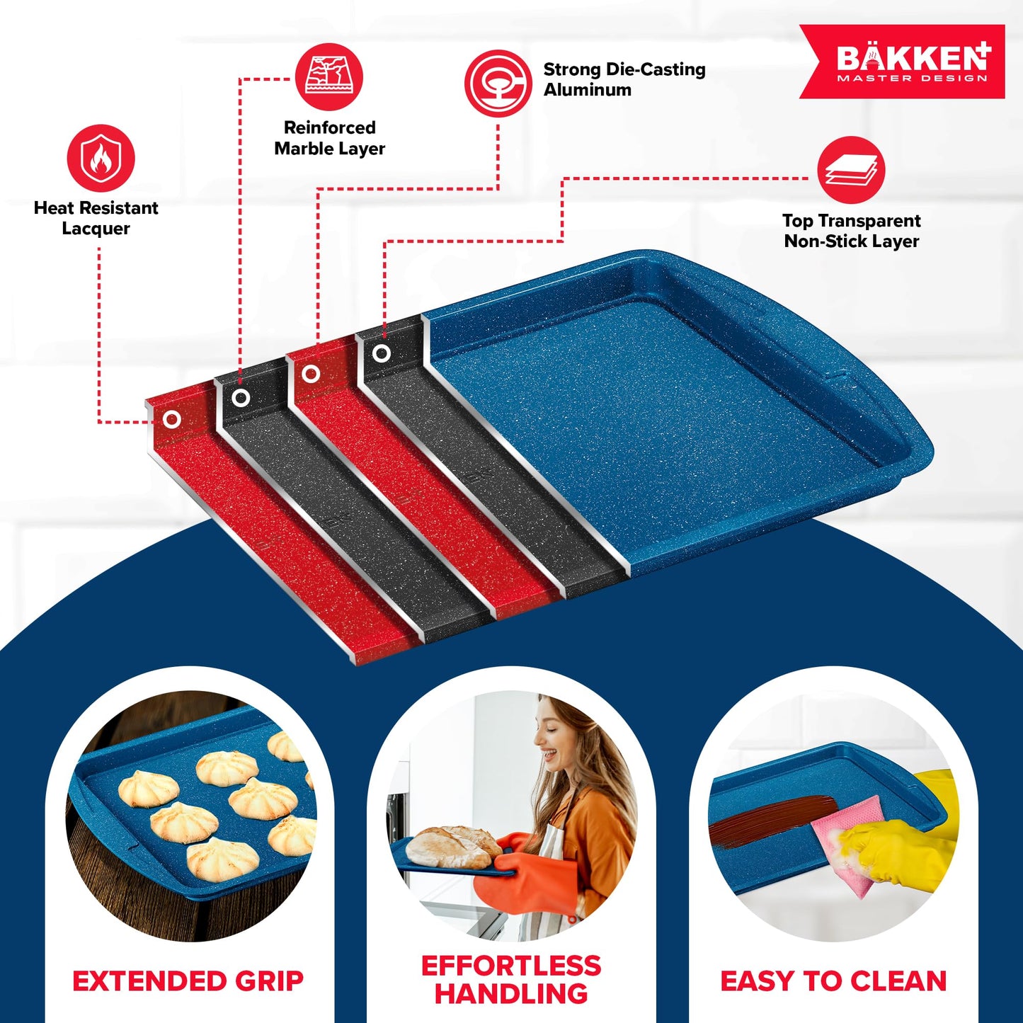 Bakken Nonstick Baking Pan Set of 3 - Blue Marble