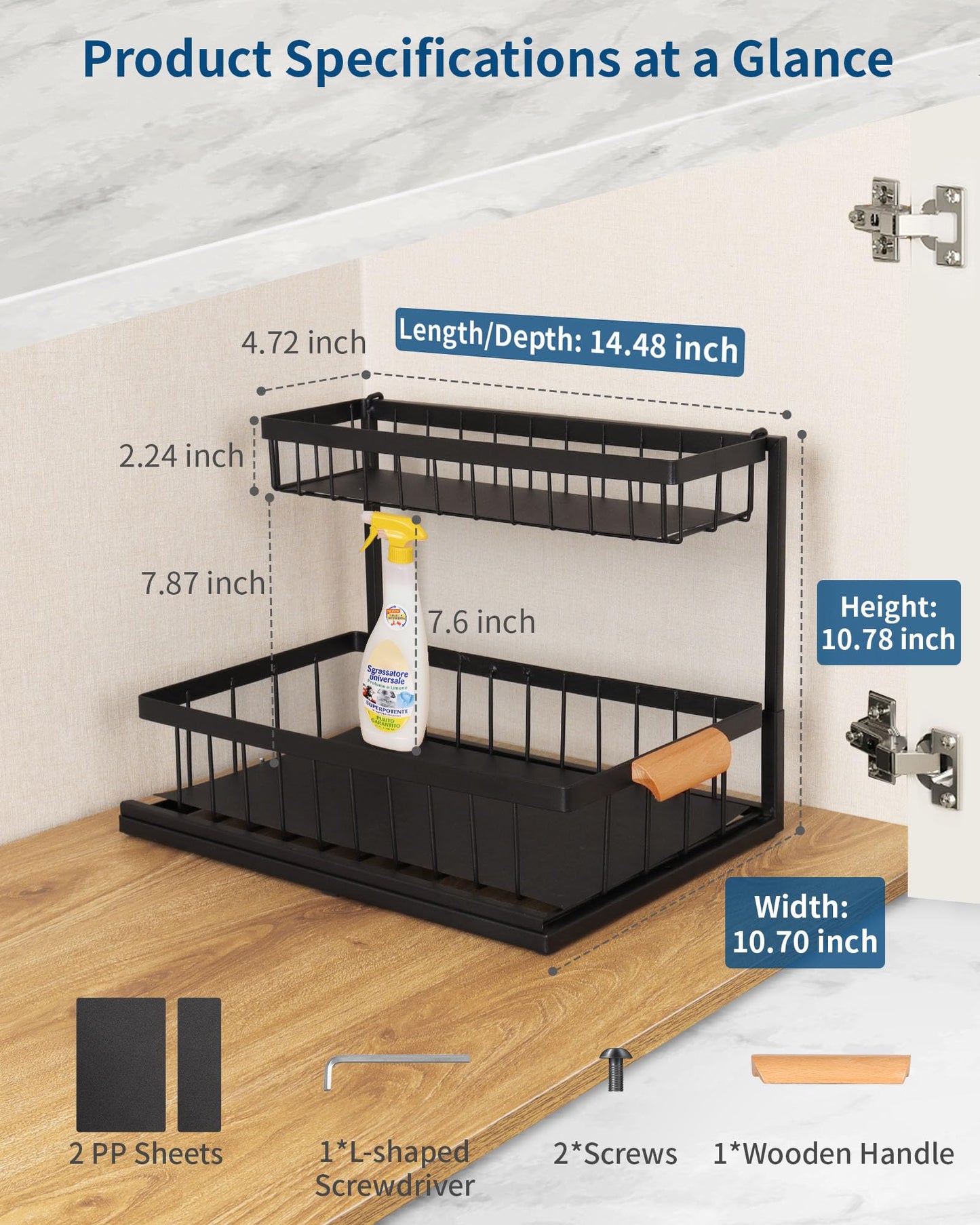 2 Pack Under Sink Organizer with Sliding Drawer