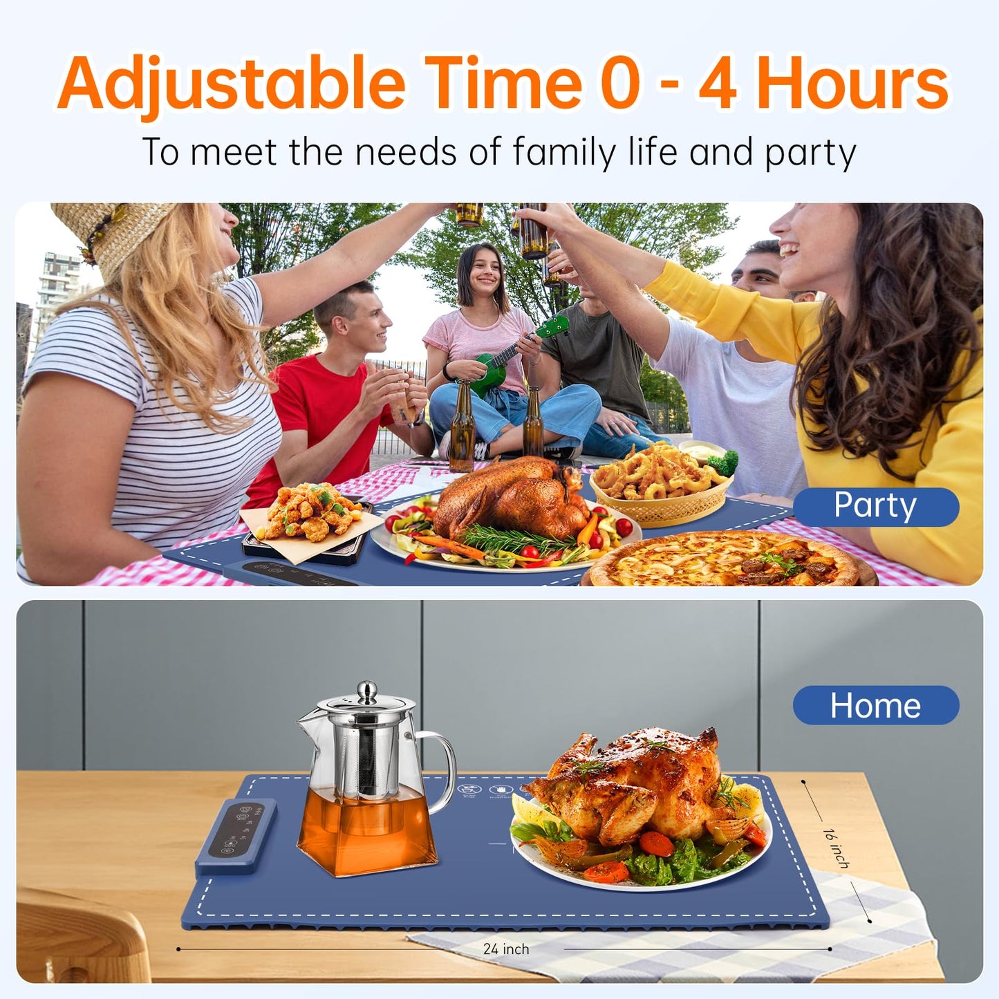 Electric Food Warming Mat, Portable Silicone 24x16"