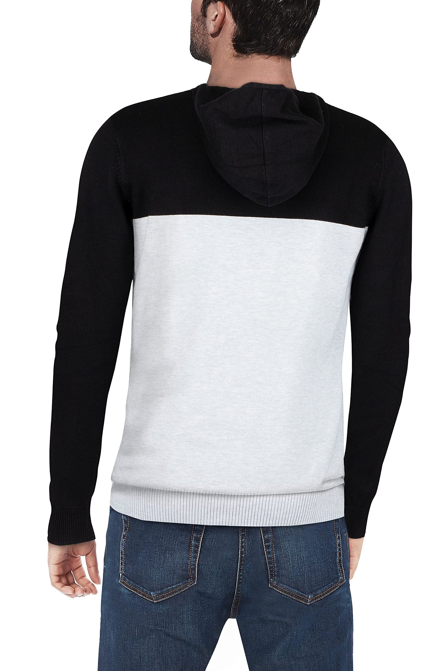 X RAY Mens Hoodies Long Sleeve Sweater for Fall, Color Block Stretch Hooded Pullover Sweatshirts for Men, Black & Heather Grey, Large