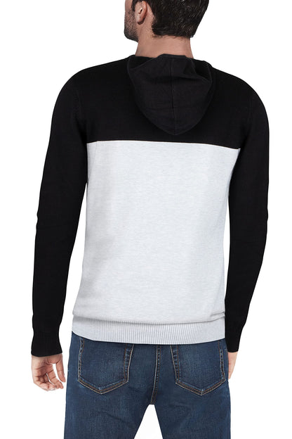 X RAY Mens Hoodies Long Sleeve Sweater for Fall, Color Block Stretch Hooded Pullover Sweatshirts for Men, Black & Heather Grey, Large