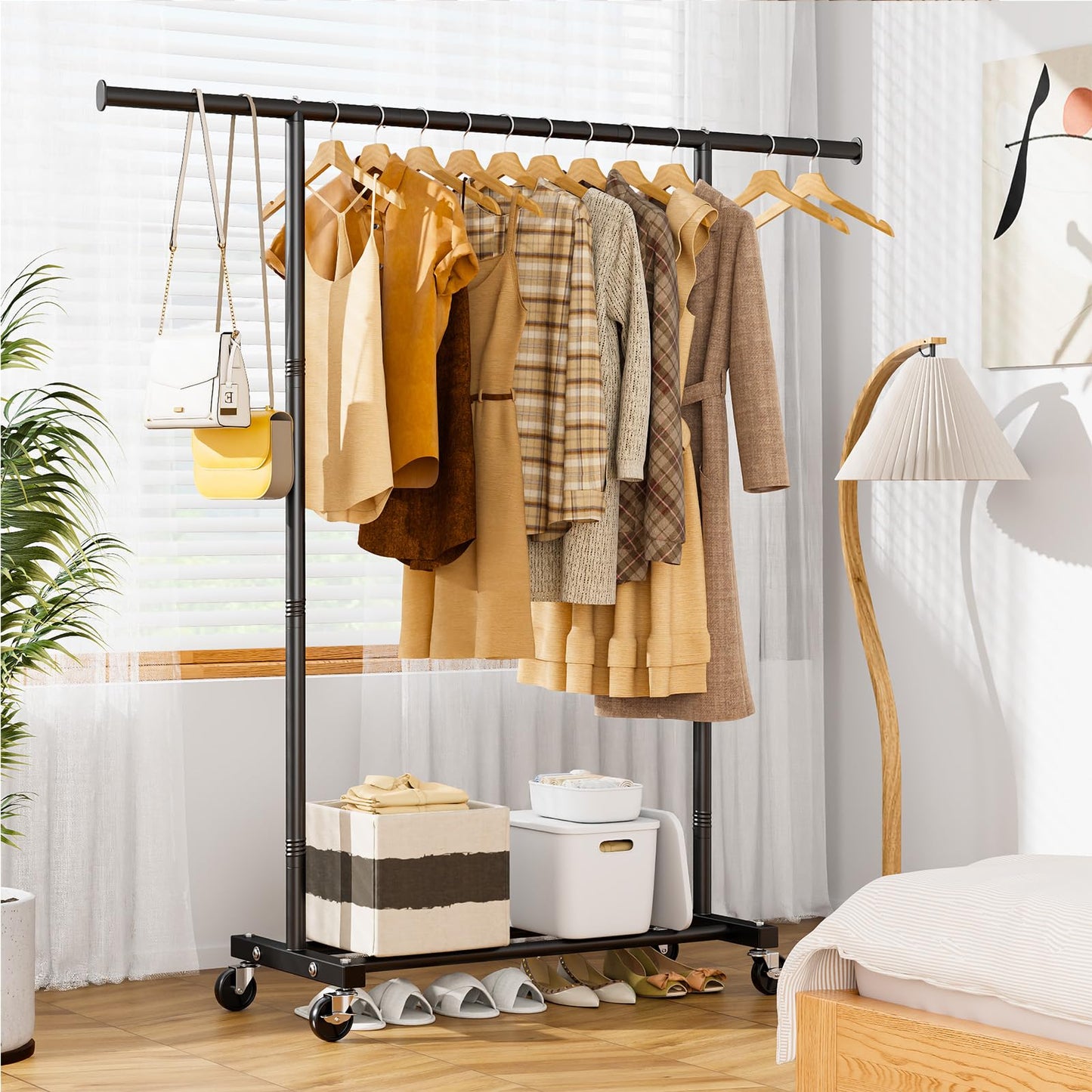 Portable Clothing Rack with Wheels for Storage