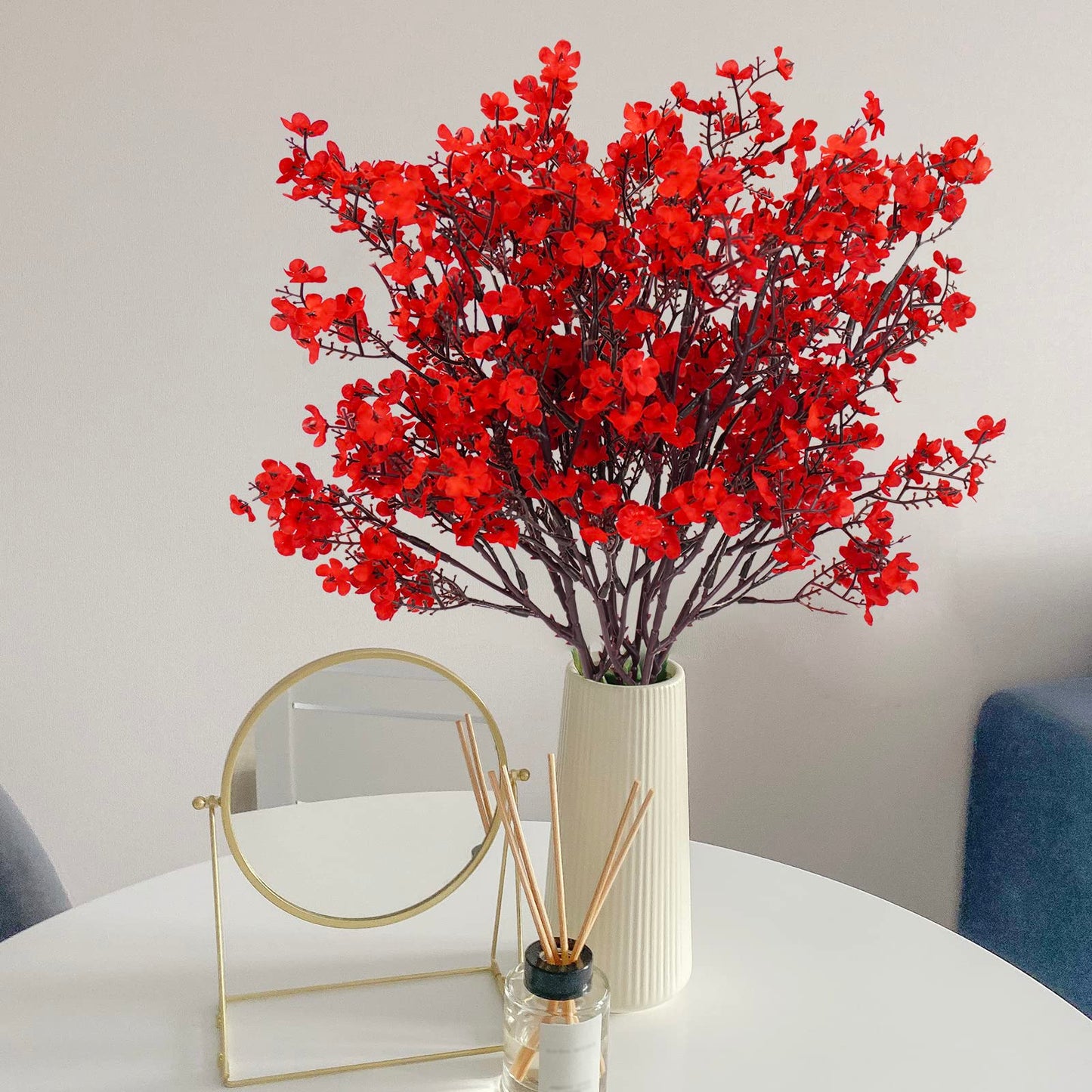 Uieke 30 Pcs Babys Breath Artificial Flowers Bulk Silk Red Faux Flowers Real Touch Gypsophila Bouquet for Christmas Halloween Home Wedding Decoration