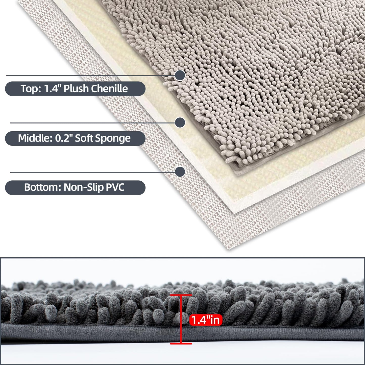 generic GWT Plush Chenille Bath Mat: Luxuriously Soft, Highly Absorbent, Non-Slip, 30""x20"" (Beige)