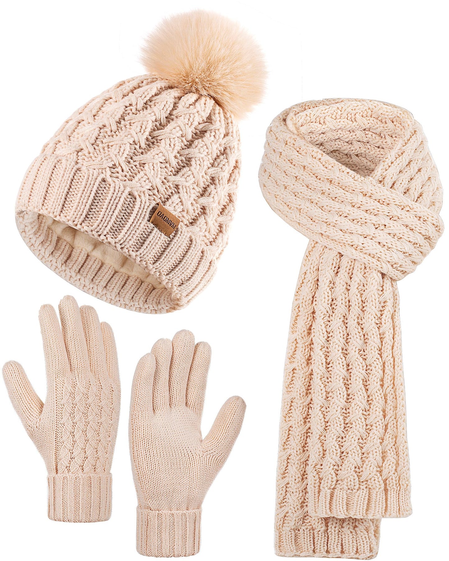 Women’s Winter Beanie Scarf Gloves Set Beige