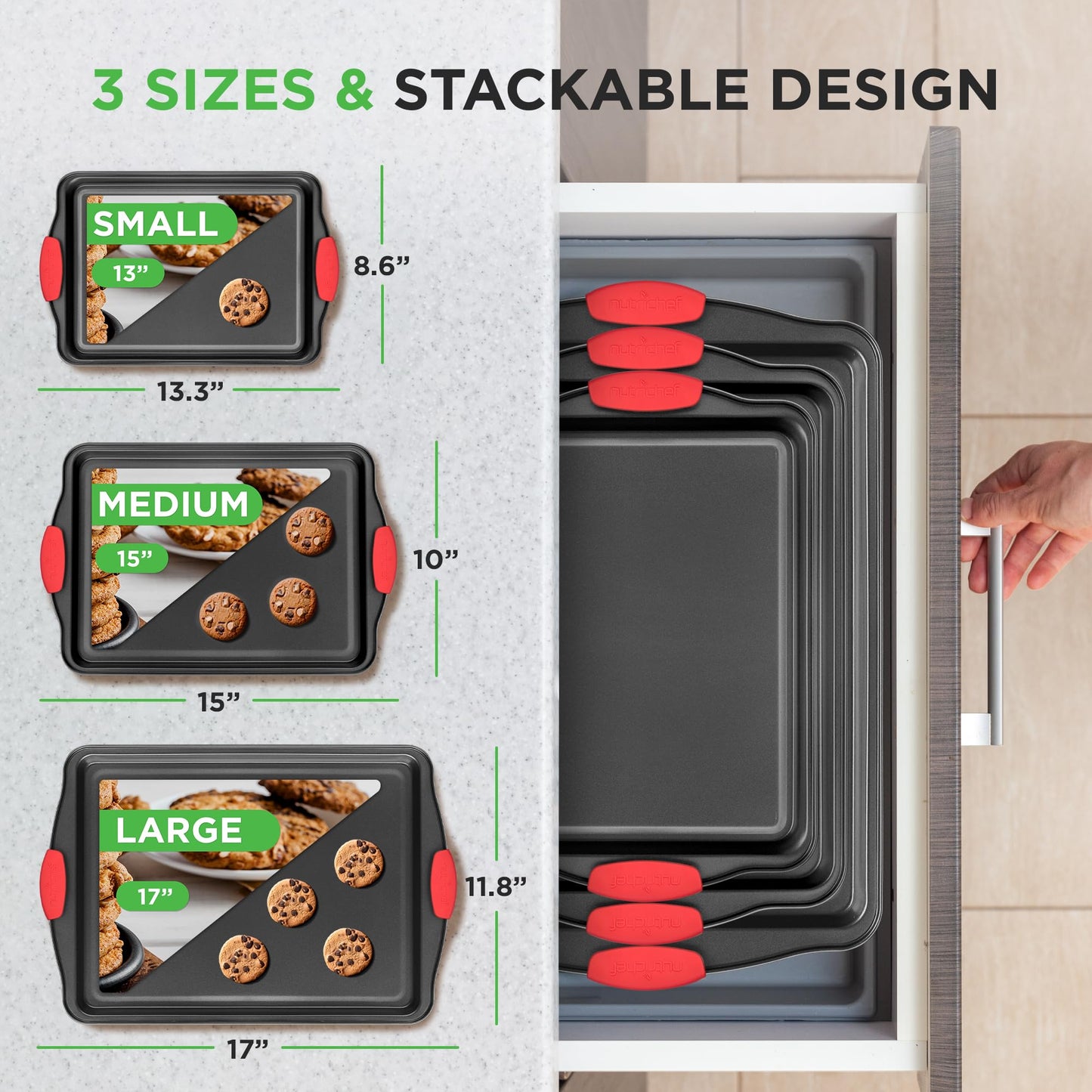 NutriChef 3-Piece Nonstick Baking Pan Set
