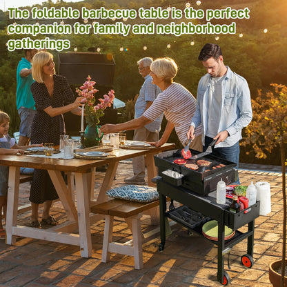 Portable Outdoor Grill Table with Wheels and Folding