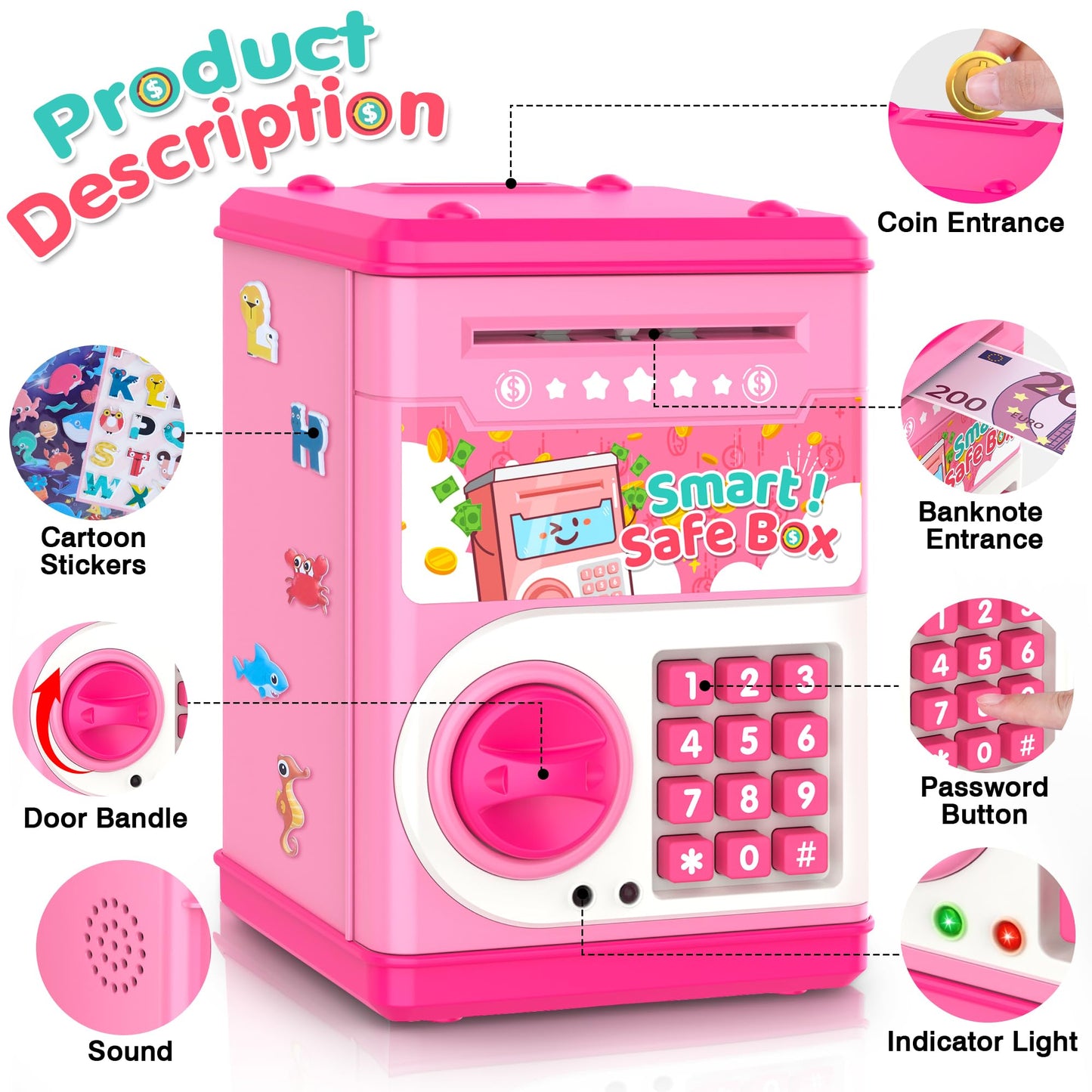 Kids Piggy Bank with Password Lock and Bill Slot