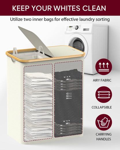 Large Laundry Basket, Clothes Hampers for Laundry, Dirty Clothes Hamper, Foldable & Space Saving (Beige)…