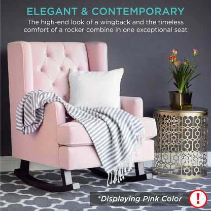 Best Choice Products Rocking Accent Chair, Tufted Upholstered Luxury Velvet Wingback for Nursery, Living Room, Bedroom w/Wood Frame - Gray