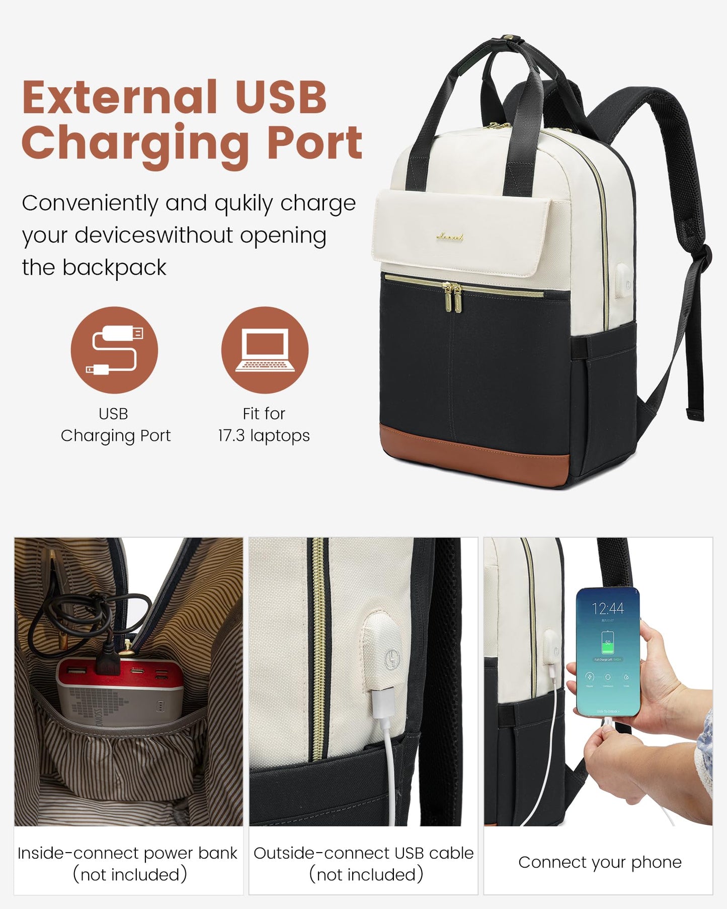 LOVEVOOK Laptop Backpack for Women, 17.3inch Laptop Bag with USB Port, Waterproof Travel Work Backpack Purse, Anti-Theft Backpacks Casual Computer Daypack Nurse Teacher Bag