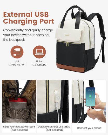 LOVEVOOK Laptop Backpack for Women, 17.3inch Laptop Bag with USB Port, Waterproof Travel Work Backpack Purse, Anti-Theft Backpacks Casual Computer Daypack Nurse Teacher Bag