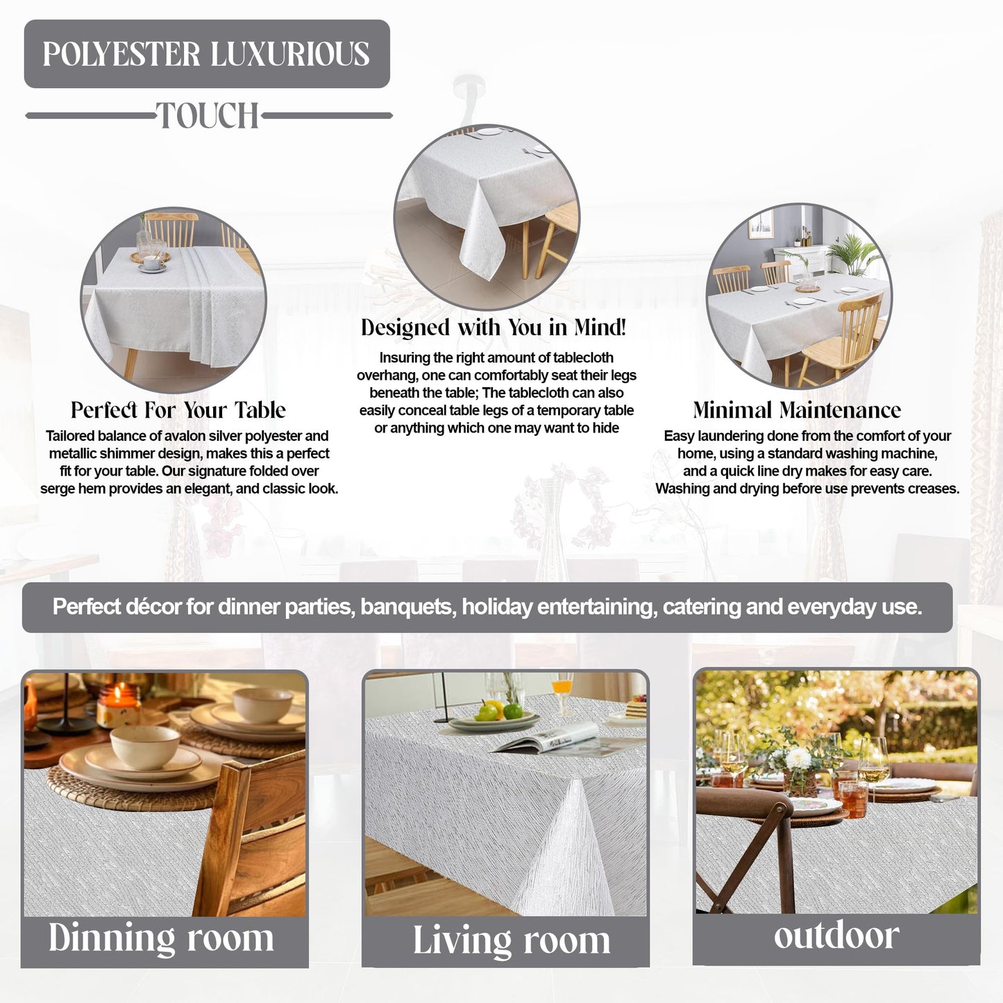 Majestic Giftware Silver Print Tablecloth for Dining