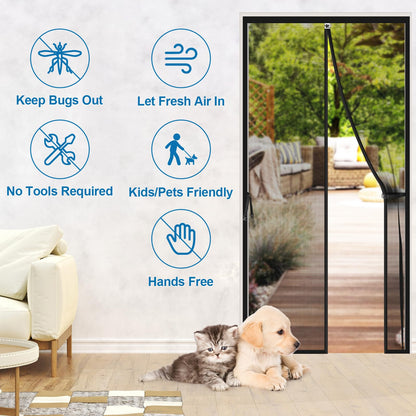 Aystkniet Upgraded Magnetic Screen Door for 30 x 80 Inch Door with 20cm Long Magnet, Reinforced Fiberglass Door Mesh for Front/French and Patio Doors, with Keep Open Strap, Self-Sealing, Hands-Free